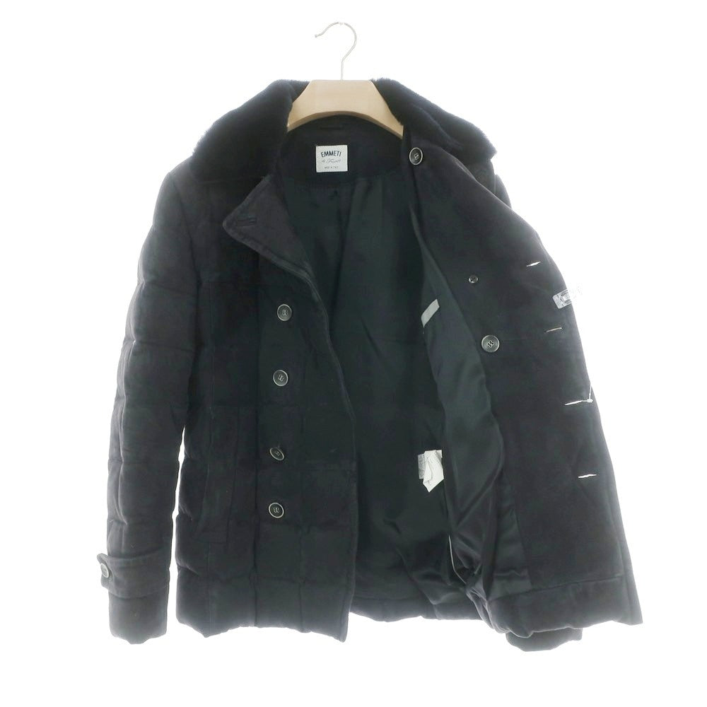 【中古】エンメティ EMMETI ゴートスキン スエード ダブルブレスト ダウンコート ネイビー【 44 】【 状態ランクC 】【 メンズ 】