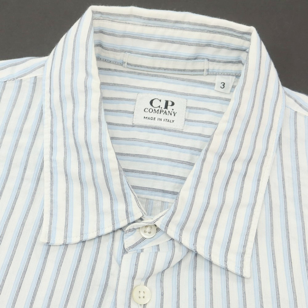 【中古】シーピーカンパニー C.P.Company コットンナイロン ストライプ カジュアルシャツ ホワイトxライトブルー【 3 】【 状態ランクC 】【 メンズ 】