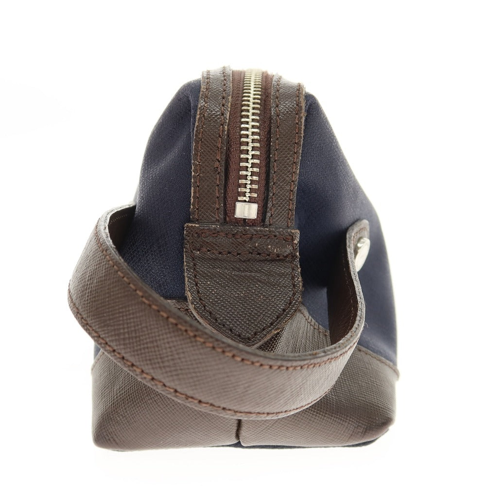 【中古】ペッレモルビダ PELLE MORBIDA ナイロン×レザー セカンドバッグ ネイビーxダークブラウン【 状態ランクC 】【 メンズ 】