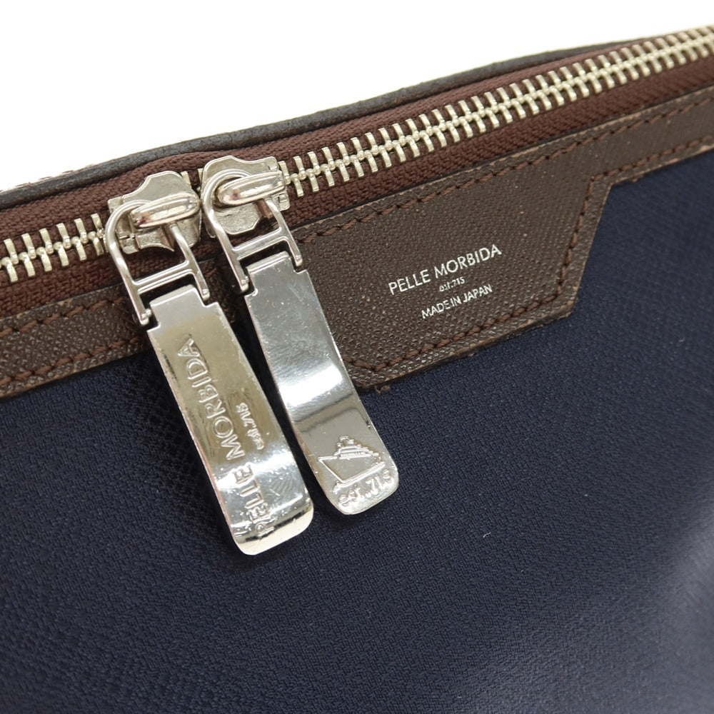 【中古】ペッレモルビダ PELLE MORBIDA ナイロン×レザー セカンドバッグ ネイビーxダークブラウン【 状態ランクC 】【 メンズ 】