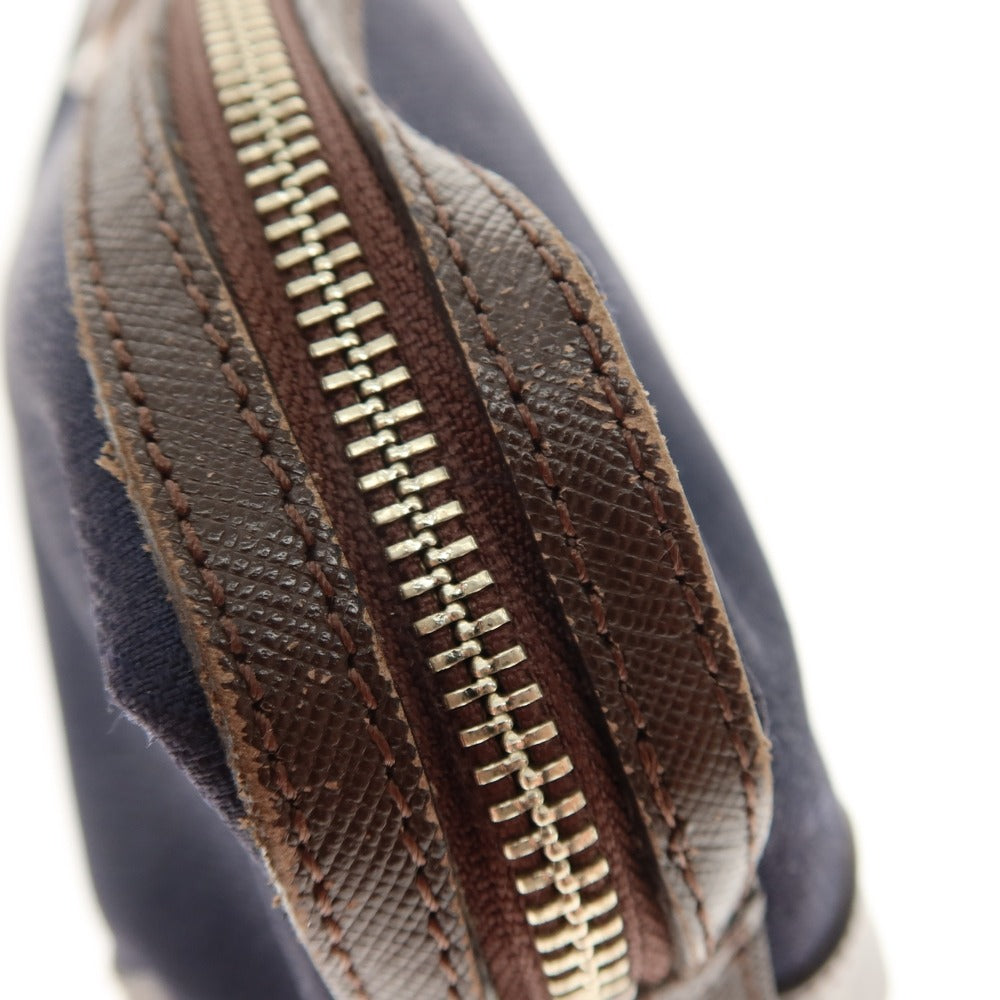 【中古】ペッレモルビダ PELLE MORBIDA ナイロン×レザー セカンドバッグ ネイビーxダークブラウン【 状態ランクC 】【 メンズ 】