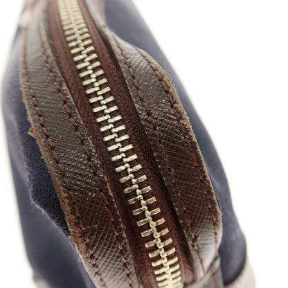 【中古】ペッレモルビダ PELLE MORBIDA ナイロン×レザー セカンドバッグ ネイビーxダークブラウン【 状態ランクC 】【 メンズ 】