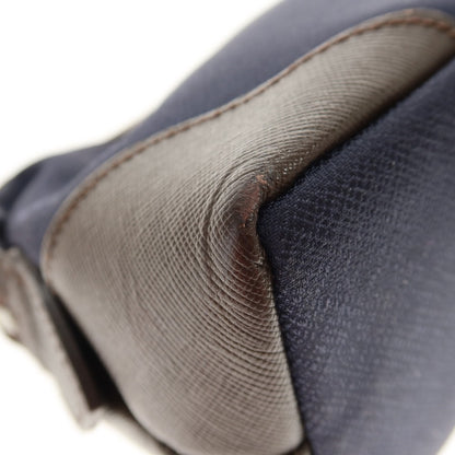 【中古】ペッレモルビダ PELLE MORBIDA ナイロン×レザー セカンドバッグ ネイビーxダークブラウン【 状態ランクC 】【 メンズ 】