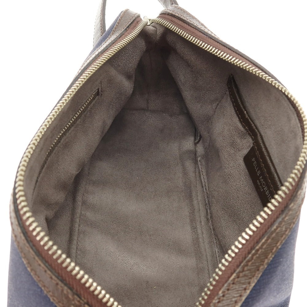 【中古】ペッレモルビダ PELLE MORBIDA ナイロン×レザー セカンドバッグ ネイビーxダークブラウン【 状態ランクC 】【 メンズ 】