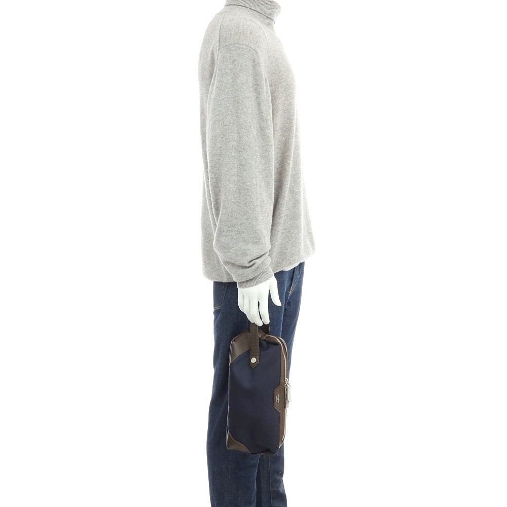 【中古】ペッレモルビダ PELLE MORBIDA ナイロン×レザー セカンドバッグ ネイビーxダークブラウン【 状態ランクC 】【 メンズ 】