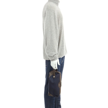 【中古】ペッレモルビダ PELLE MORBIDA ナイロン×レザー セカンドバッグ ネイビーxダークブラウン【 状態ランクC 】【 メンズ 】