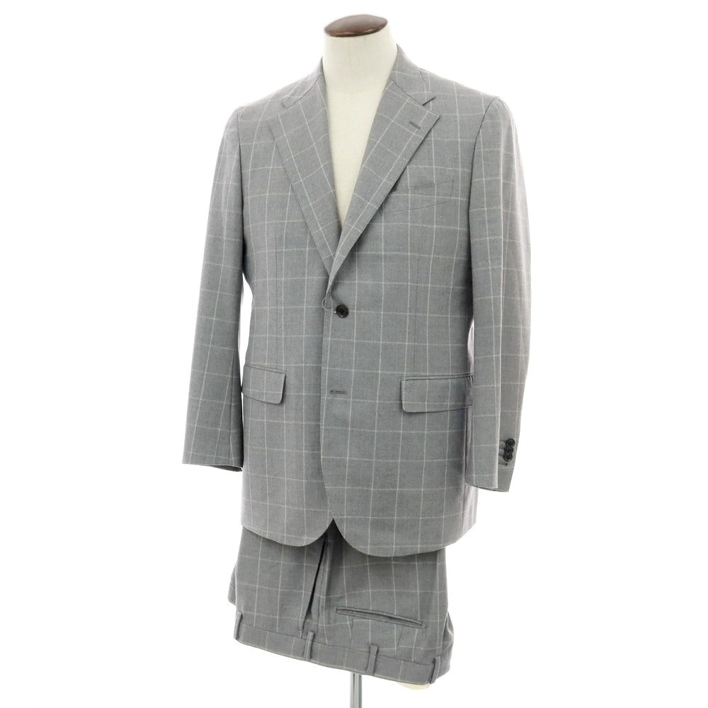 【中古】サルトリアイプシロン SartoriaYpsilon ウール ウィンドウペーンチェック 2つボタンスーツ ライトグレーxホワイト【 サイズPM 】【 状態ランクC 】【 メンズ 】 [APD]
