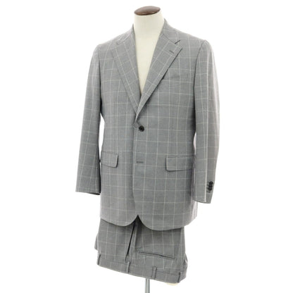 【中古】サルトリアイプシロン SartoriaYpsilon ウール ウィンドウペーンチェック 2つボタンスーツ ライトグレーxホワイト【 PM 】【 状態ランクC 】【 メンズ 】