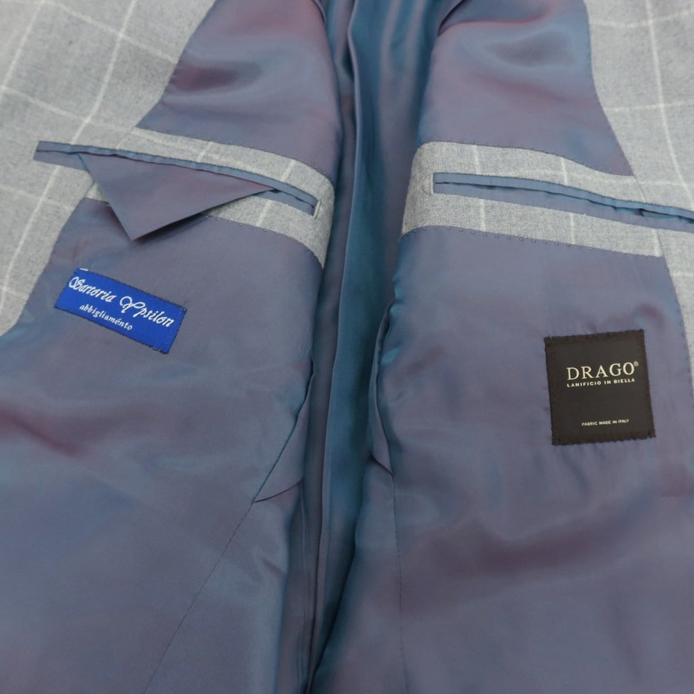 【中古】サルトリアイプシロン SartoriaYpsilon ウール ウィンドウペーンチェック 2つボタンスーツ ライトグレーxホワイト【 サイズPM 】【 状態ランクC 】【 メンズ 】 [APD]