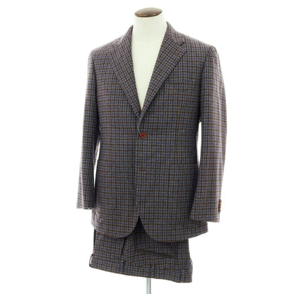 【中古】サルトリアイプシロン SartoriaYpsilon ウールナイロン チェック 2つボタンスーツ アッシュブラウンxブルー【 PM 】【 状態ランクB 】【 メンズ 】