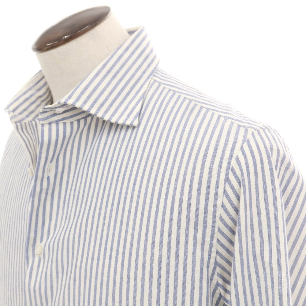 【中古】ストラスブルゴ STRASBURGO コットン ストライプ ワイドカラー カジュアルシャツ ホワイトxブルー【 XL 】【 状態ランクB 】【 メンズ 】