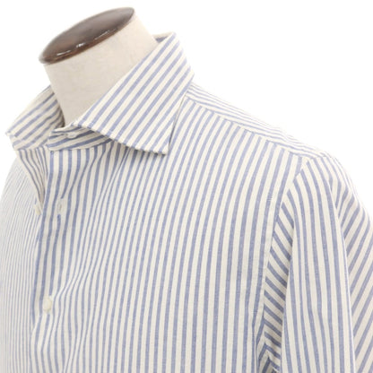 【中古】ストラスブルゴ STRASBURGO コットン ストライプ ワイドカラー カジュアルシャツ ホワイトxブルー【 XL 】【 状態ランクB 】【 メンズ 】