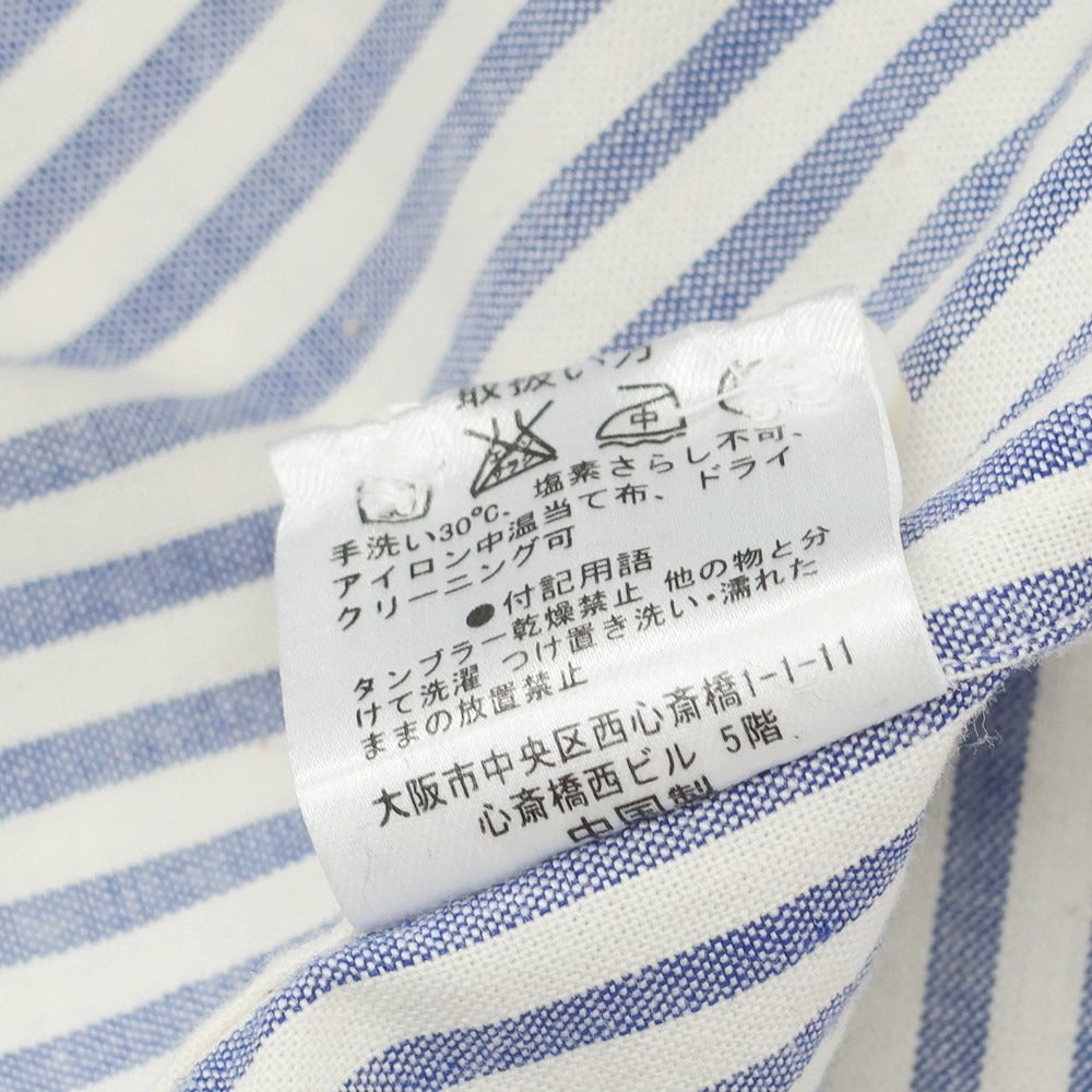 【中古】ストラスブルゴ STRASBURGO コットン ストライプ ワイドカラー カジュアルシャツ ホワイトxブルー【 XL 】【 状態ランクB 】【 メンズ 】