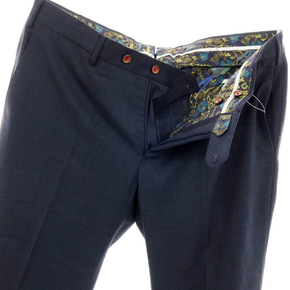 【中古】ピーティートリノ PT TORINO ストレッチ ポリエステルウール チェック ドレススラックスパンツ ダークネイビー【サイズ54】【 状態ランクB 】【 メンズ 】