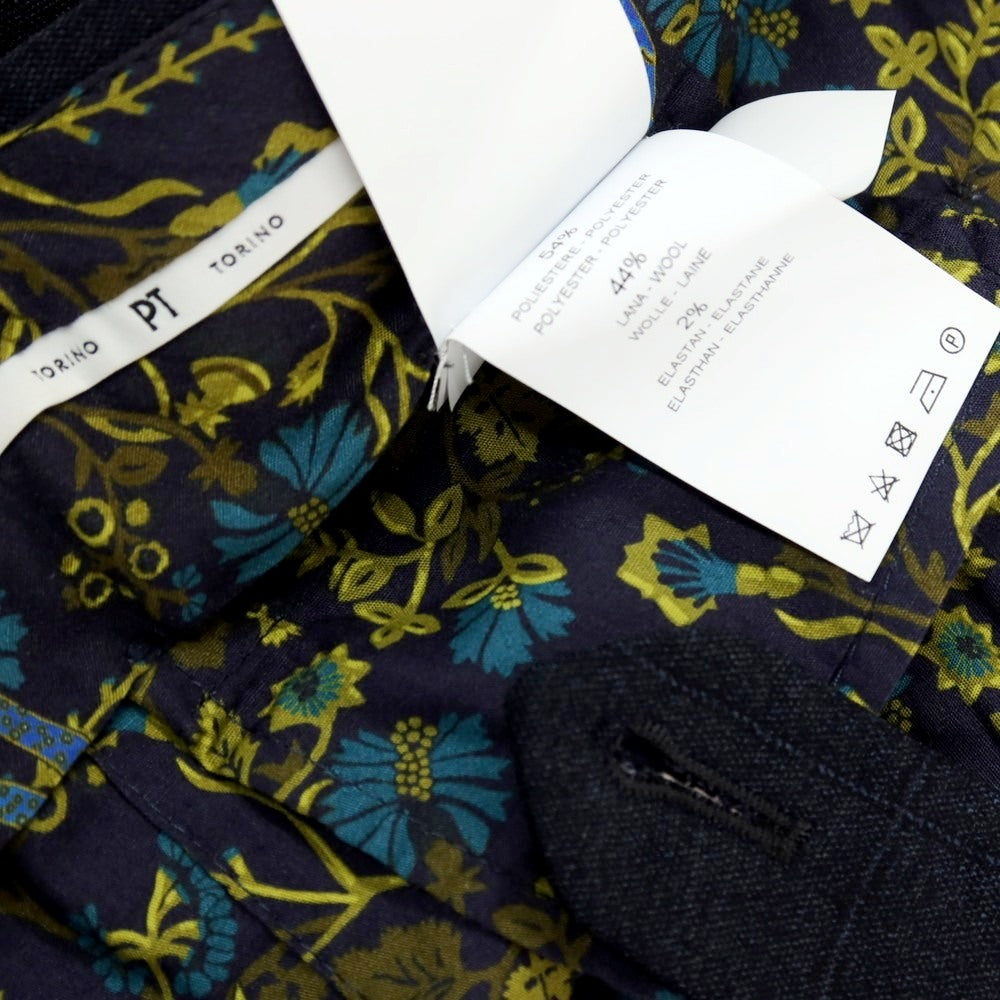 【中古】ピーティートリノ PT TORINO ストレッチ ポリエステルウール チェック ドレススラックスパンツ ダークネイビー【サイズ54】【 状態ランクB 】【 メンズ 】