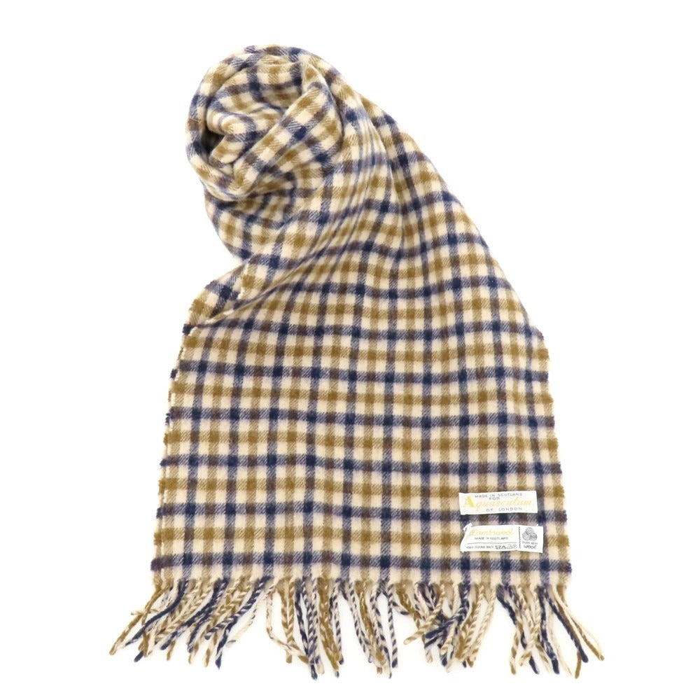 【中古】アクアスキュータム Aquascutum ウール チェック マフラー ベージュxブラウン×ネイビー【 状態ランクB 】【 メンズ 】