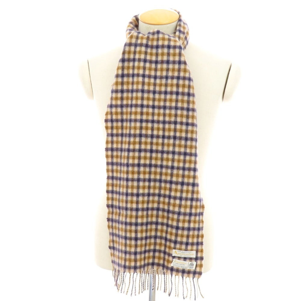 【中古】アクアスキュータム Aquascutum ウール チェック マフラー ベージュxブラウン×ネイビー【 状態ランクB 】【 メンズ 】
