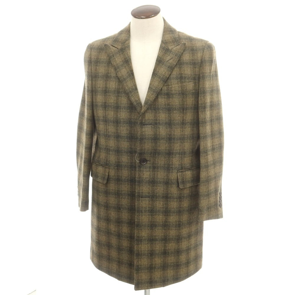 【中古】ジーステージ g-stage MOON社ウール チェック チェスターフィールドコート カーキベージュxグレー【 L 】【 状態ランクA 】【 メンズ 】