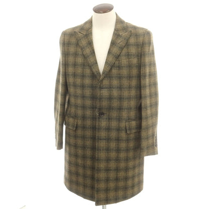 【中古】ジーステージ g-stage MOON社ウール チェック チェスターフィールドコート カーキベージュxグレー【 L 】【 状態ランクA 】【 メンズ 】