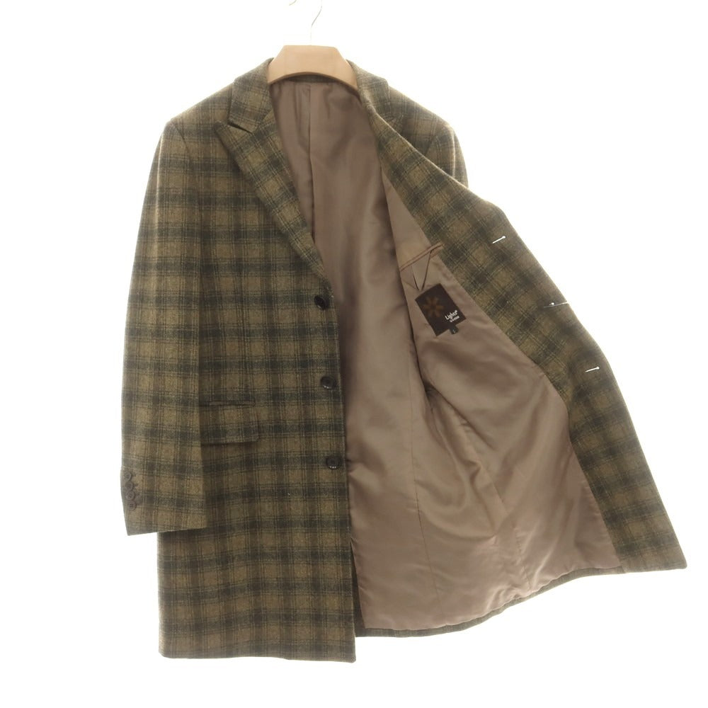 【中古】ジーステージ g-stage MOON社ウール チェック チェスターフィールドコート カーキベージュxグレー【 L 】【 状態ランクA 】【 メンズ 】