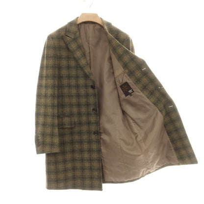 【中古】ジーステージ g-stage MOON社ウール チェック チェスターフィールドコート カーキベージュxグレー【 L 】【 状態ランクA 】【 メンズ 】