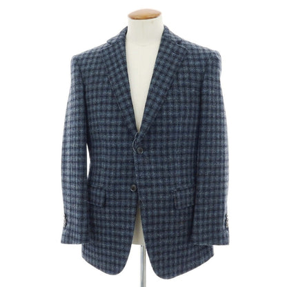 【中古】ルシック Le Chic ウール ハリスツイード チェック 2B テーラードジャケット ネイビーxブラック【 A5 】【 状態ランクB 】【 メンズ 】