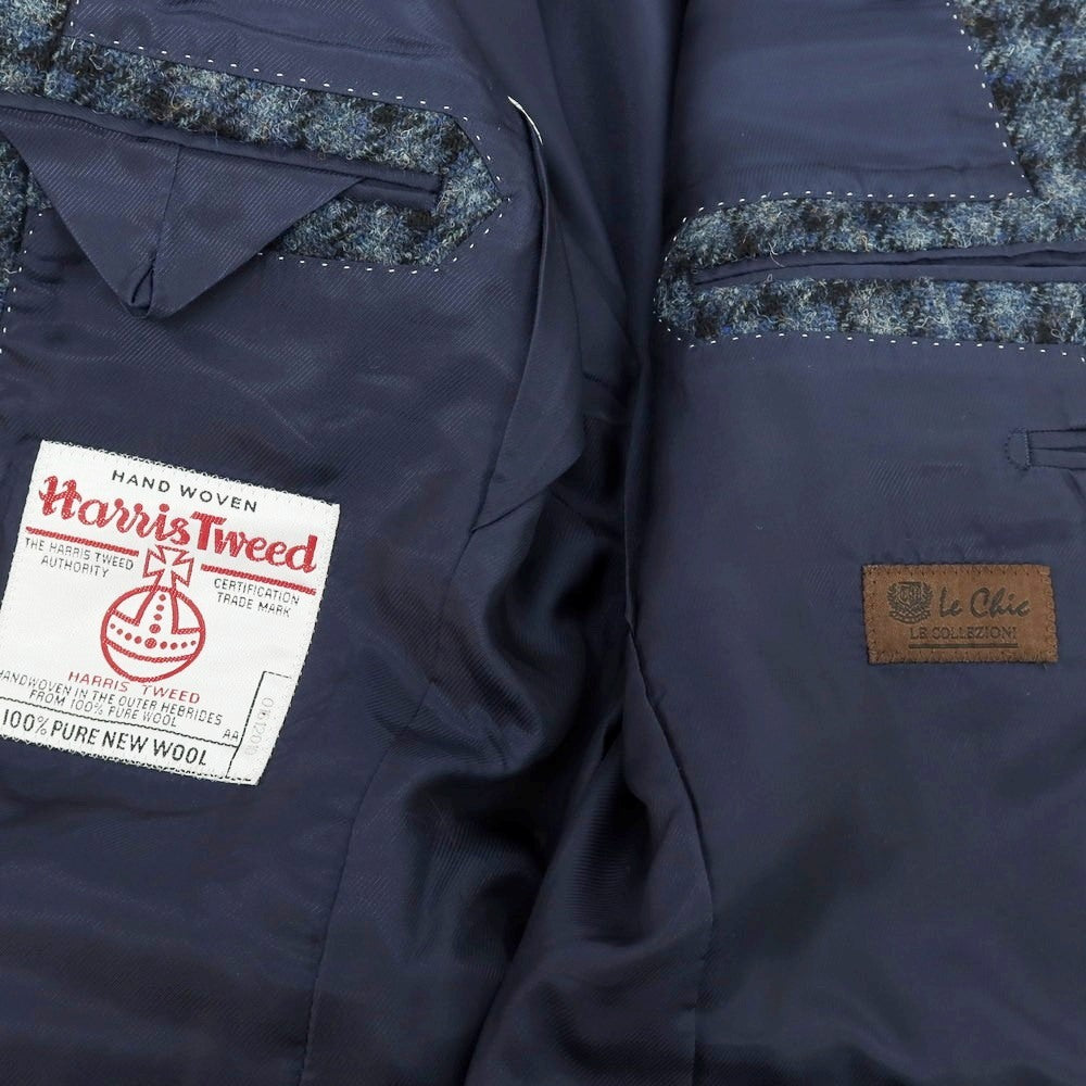【中古】ルシック Le Chic ウール ハリスツイード チェック 2B テーラードジャケット ネイビーxブラック【 A5 】【 状態ランクB 】【 メンズ 】