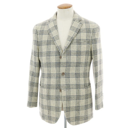 【中古】サルトリアピスケス Sartoria Pisthes ウール チェック 3B テーラードジャケット グレーベージュxネイビー【 48 】【 状態ランクB 】【 メンズ 】