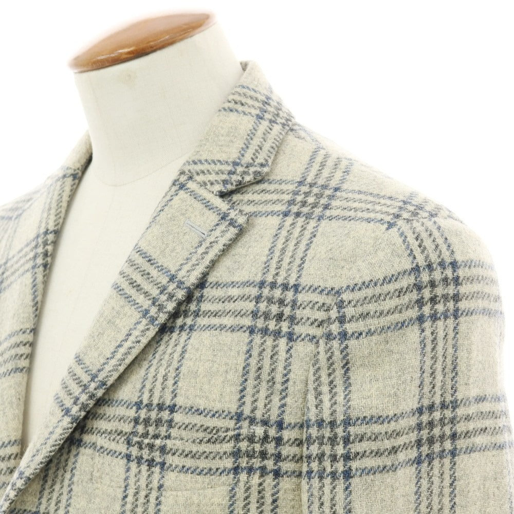 【中古】サルトリアピスケス Sartoria Pisthes ウール チェック 3B テーラードジャケット グレーベージュxネイビー【 48 】【 状態ランクB 】【 メンズ 】