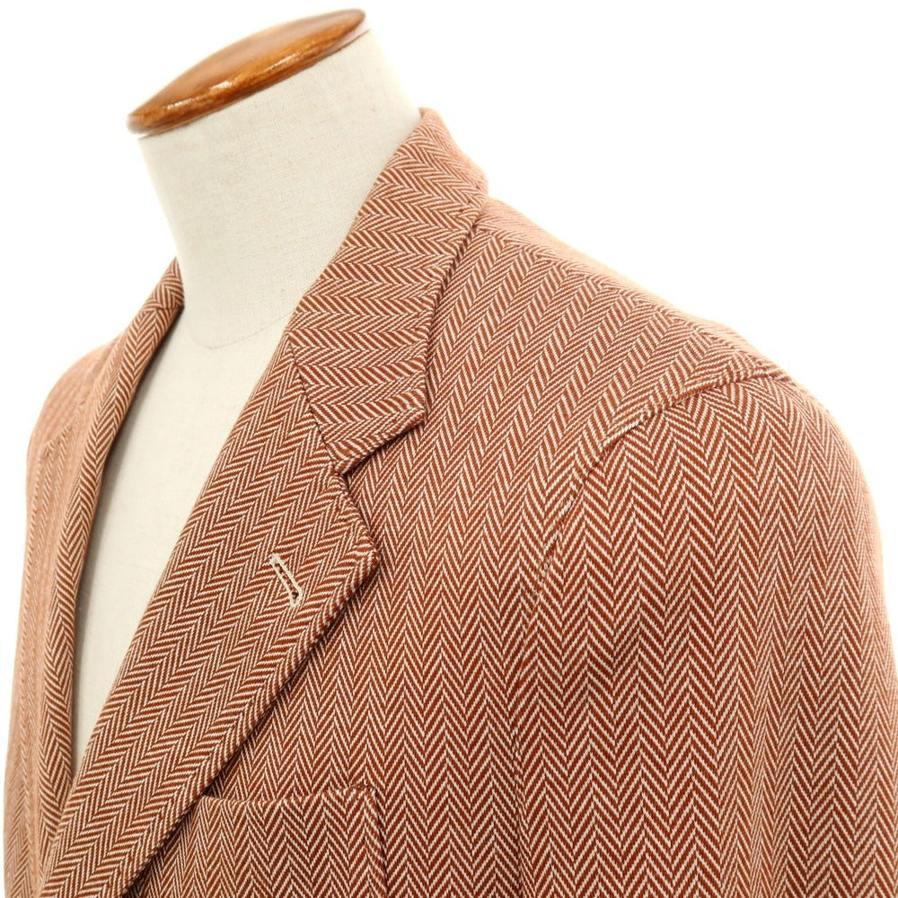【中古】ロイヤルロウ ROYAL ROW コットン ジャージー ヘリンボーン 2B テーラードジャケット ライトブラウンxホワイト【サイズ48】【 状態ランクB 】【 メンズ 】