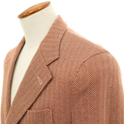 【中古】ロイヤルロウ ROYAL ROW コットン ジャージー ヘリンボーン 2B テーラードジャケット ライトブラウンxホワイト【サイズ48】【 状態ランクB 】【 メンズ 】