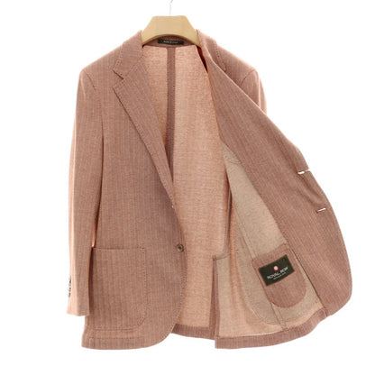 【中古】ロイヤルロウ ROYAL ROW コットン ジャージー ヘリンボーン 2B テーラードジャケット ライトブラウンxホワイト【サイズ48】【 状態ランクB 】【 メンズ 】