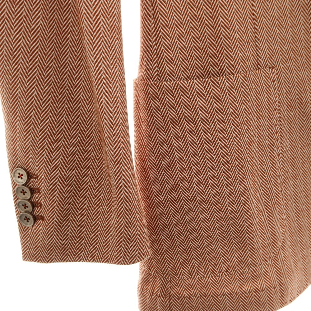 【中古】ロイヤルロウ ROYAL ROW コットン ジャージー ヘリンボーン 2B テーラードジャケット ライトブラウンxホワイト【サイズ48】【 状態ランクB 】【 メンズ 】