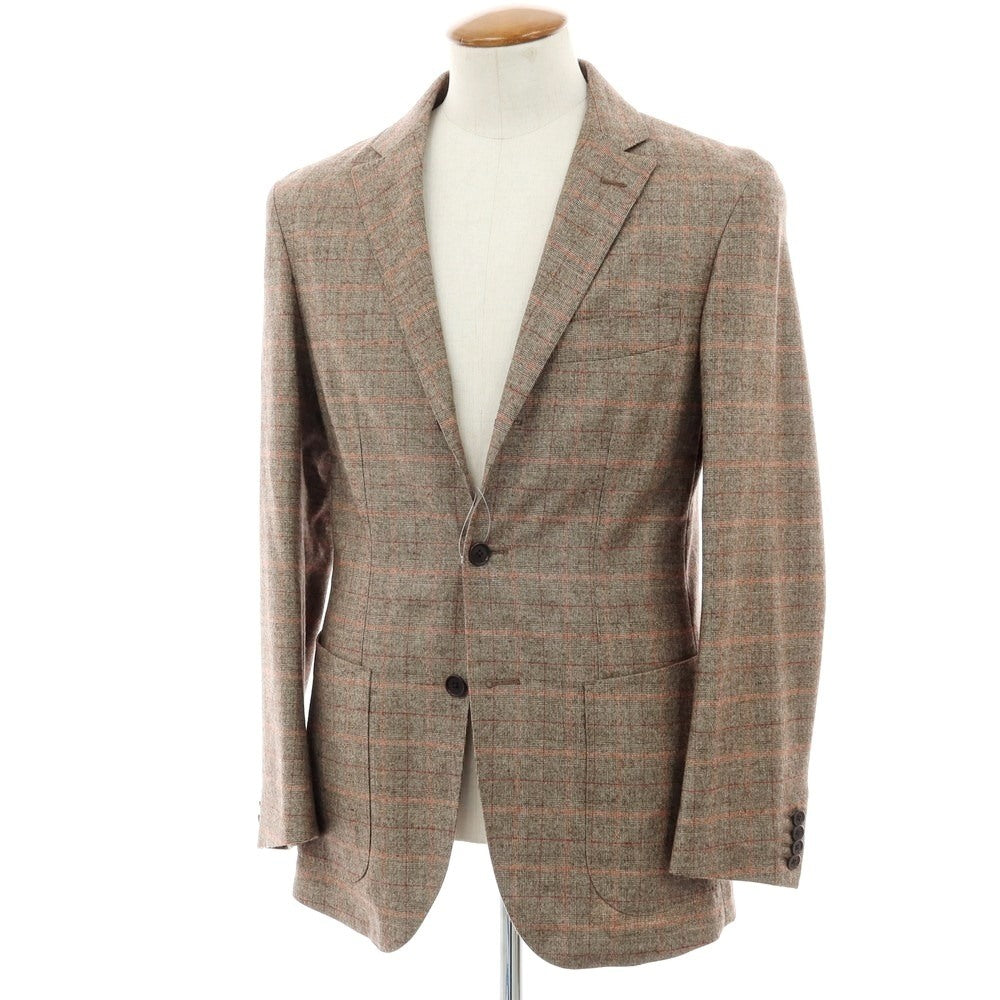 【中古】ルシック Le Chic ウール チェック 3B テーラードジャケット ブラウンxレッド【 L 】【 状態ランクA 】【 メンズ 】