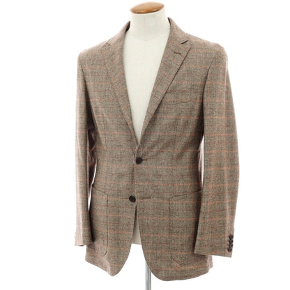 【中古】ルシック Le Chic ウール チェック 3B テーラードジャケット ブラウンxレッド【 L 】【 状態ランクA 】【 メンズ 】