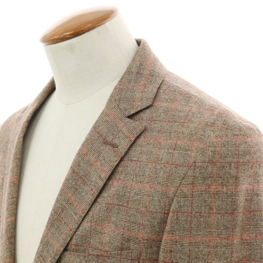 【中古】ルシック Le Chic ウール チェック 3B テーラードジャケット ブラウンxレッド【 L 】【 状態ランクA 】【 メンズ 】