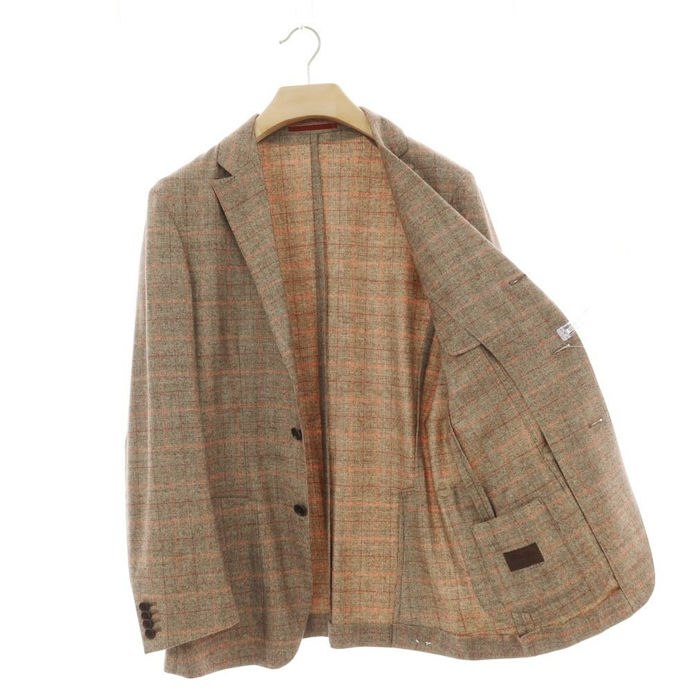 【中古】ルシック Le Chic ウール チェック 3B テーラードジャケット ブラウンxレッド【 L 】【 状態ランクA 】【 メンズ 】