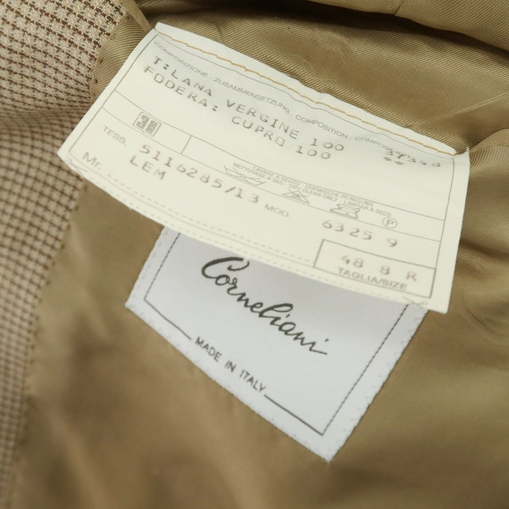 【中古】コルネリアーニ CORNELIANI SUPER100’S ウール チェック 3B テーラードジャケット ベージュxブラウン【 48 】【 状態ランクB 】【 メンズ 】