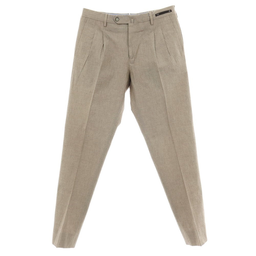 【中古】ピーティーゼロウーノ PT01 ストレッチ コットン サッカー カジュアルスラックスパンツ グレーベージュ【サイズ46】【 状態ランクC 】【 メンズ 】