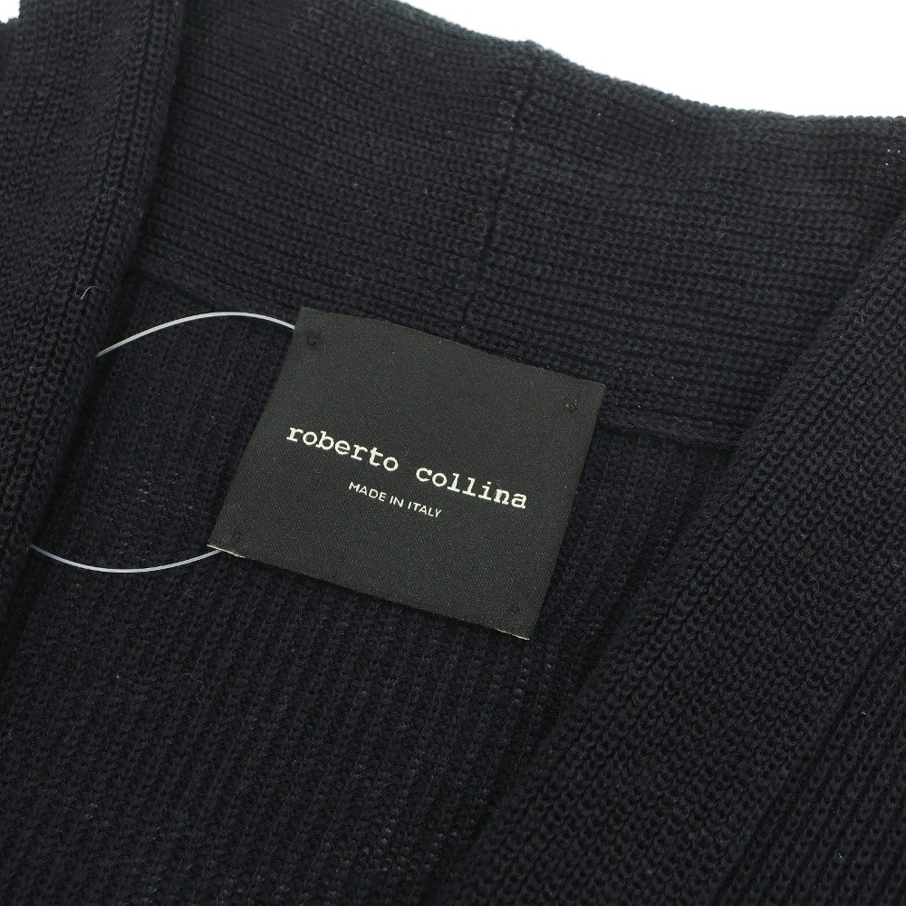 【中古】ロベルトコリーナ ROBERTO COLLINA コットンリネン ショールカラー リブ編み カーディガン ブラック【サイズ44】【 状態ランクB 】【 メンズ 】