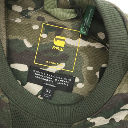 【中古】【未使用】ジースターロウ G-STAR RAW コットンポリエステル カモフラージュ プリント クルーネック スウェット カーキxオリーブ【サイズXS】【 状態ランクS 】【 メンズ 】
