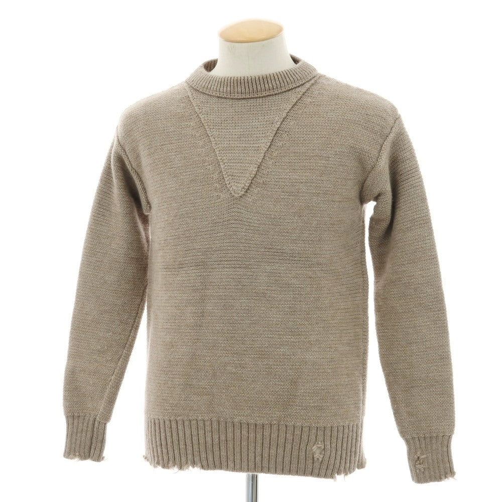 【中古】バーク BARK ダメージ加工 ウール モックネック プルオーバーニット ベージュ【 XS 】【 状態ランクB 】【 メンズ 】
