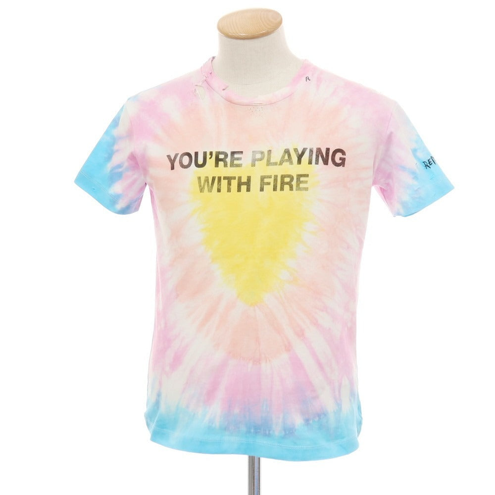 【中古】【未使用】リプレイ REPLAY ダメージ加工 コットン タイダイ クルーネック 半袖Ｔシャツ ピンクxブルー【サイズXS】【 状態ランクS 】【 メンズ 】[DPD]