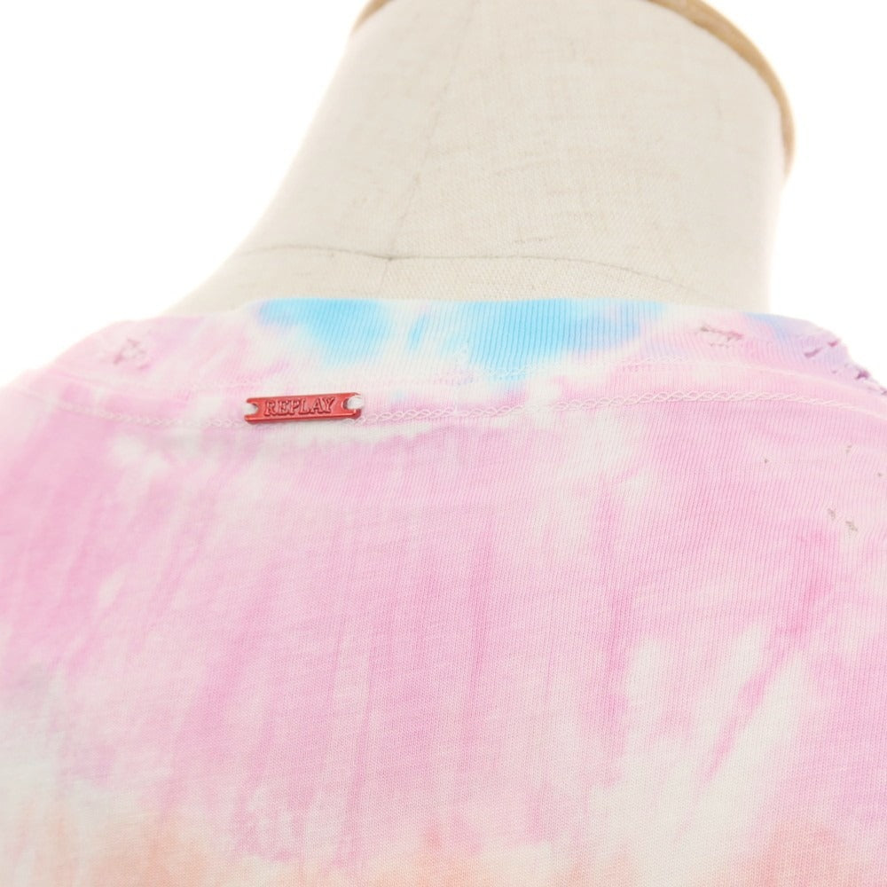 【中古】【未使用】リプレイ REPLAY ダメージ加工 コットン タイダイ クルーネック 半袖Ｔシャツ ピンクxブルー【サイズXS】【 状態ランクS 】【 メンズ 】