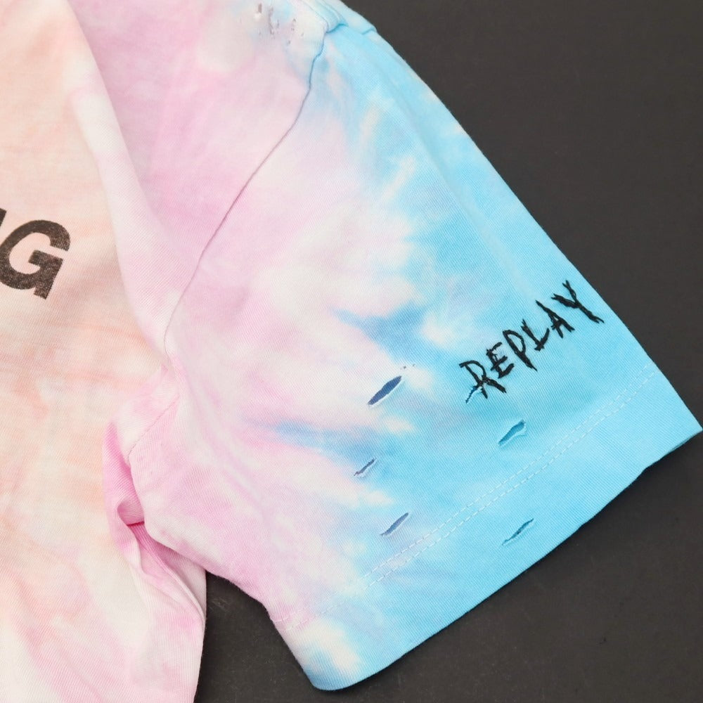【中古】【未使用】リプレイ REPLAY ダメージ加工 コットン タイダイ クルーネック 半袖Ｔシャツ ピンクxブルー【サイズXS】【 状態ランクS 】【 メンズ 】[DPD]