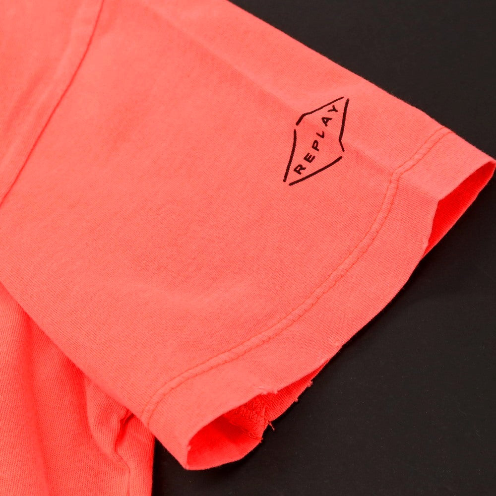 【中古】【未使用】リプレイ REPLAY ダメージ加工 コットン クルーネック 半袖Ｔシャツ 蛍光コーラル系【サイズXS】【 状態ランクS 】【 メンズ 】