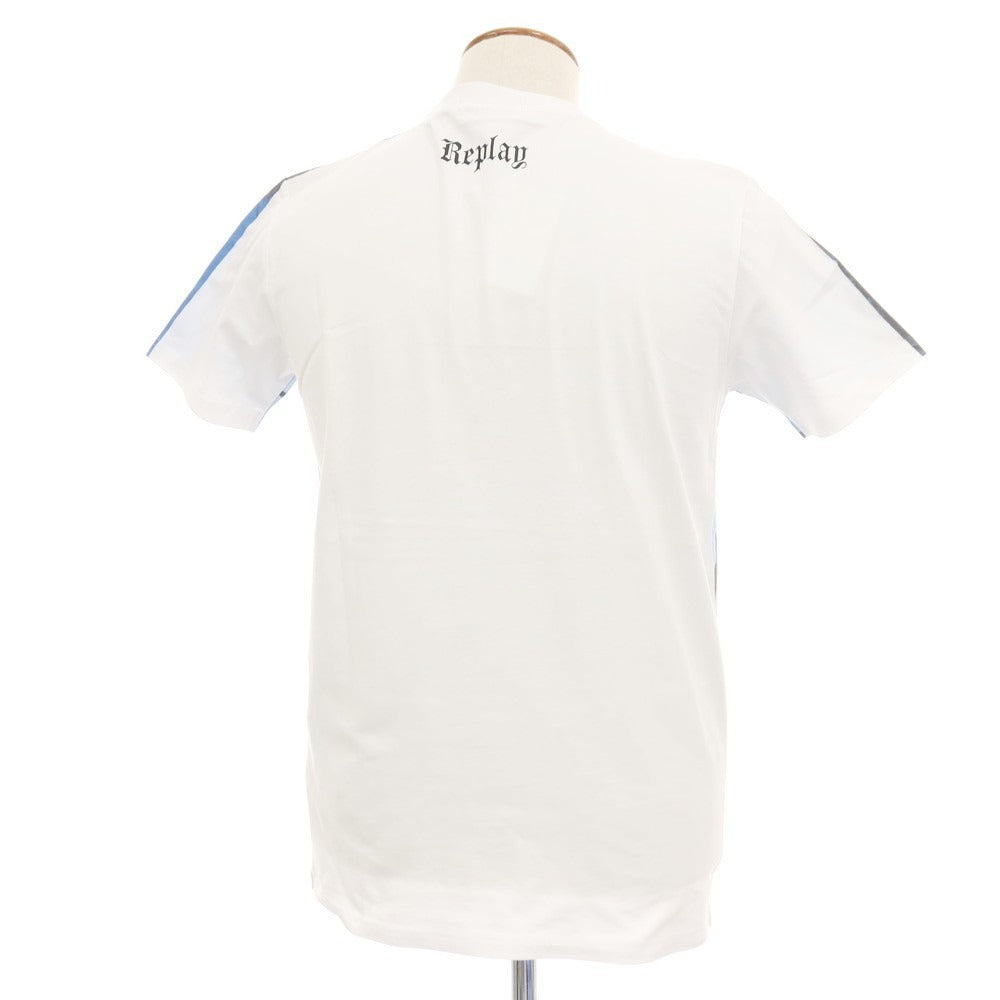 【中古】【未使用】リプレイ REPLAY コットン プリント クルーネック 半袖Ｔシャツ ホワイトxブルー【サイズＭ】【 状態ランクS 】【 メンズ 】