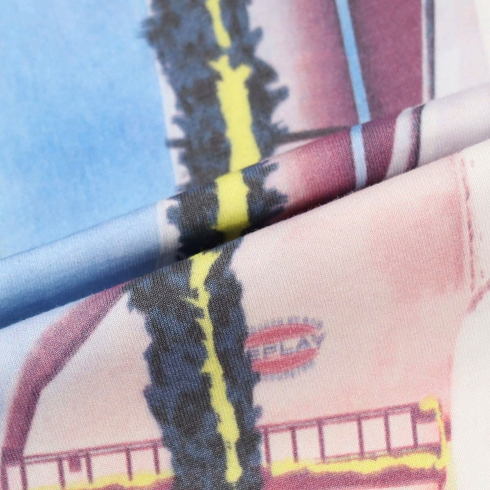 【中古】【未使用】リプレイ REPLAY コットン プリント クルーネック 半袖Ｔシャツ ホワイトxブルー【サイズＭ】【 状態ランクS 】【 メンズ 】