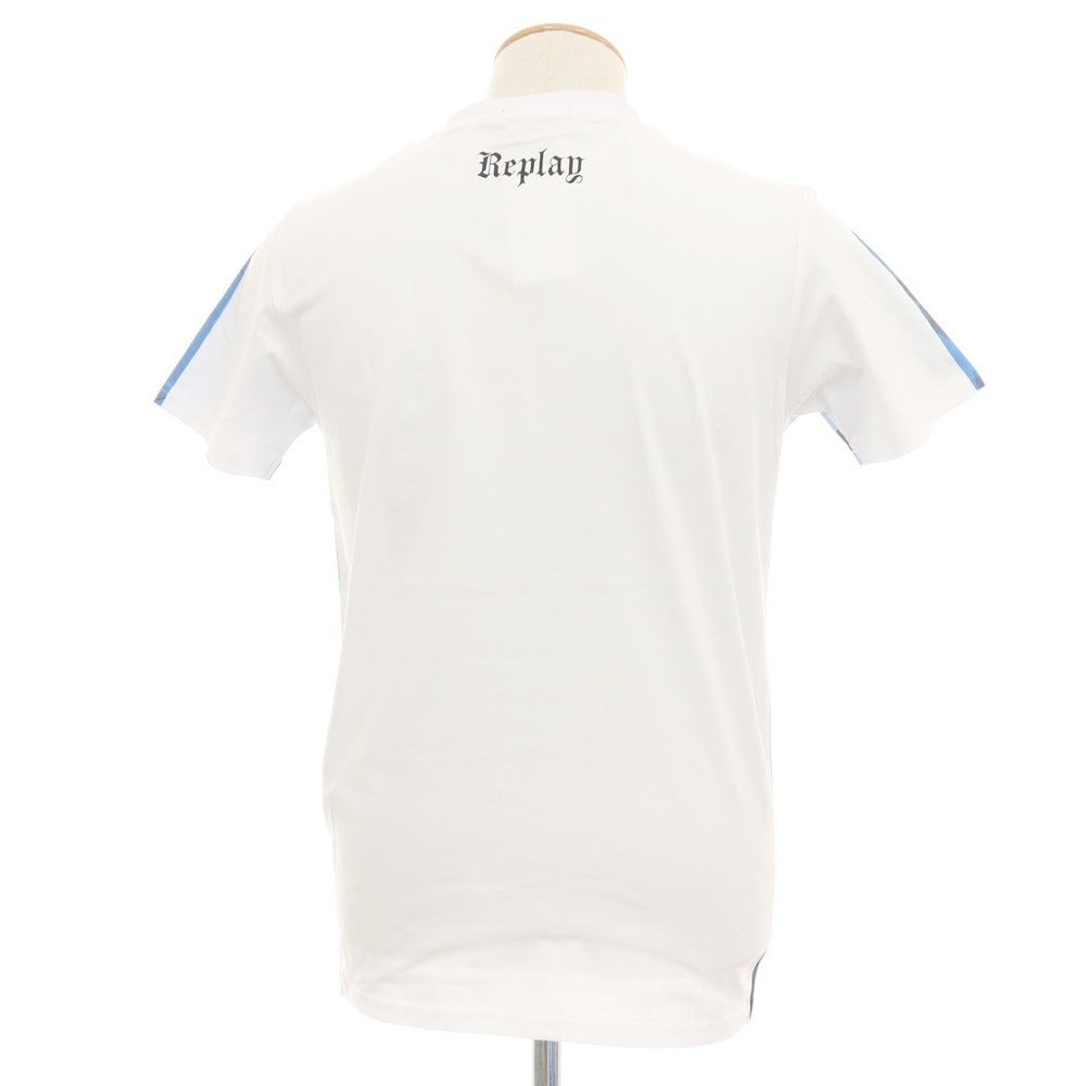 【中古】【未使用】リプレイ REPLAY コットン プリント クルーネック 半袖Ｔシャツ ホワイトxブルー【 S 】【 状態ランクS 】【 メンズ 】[APD]