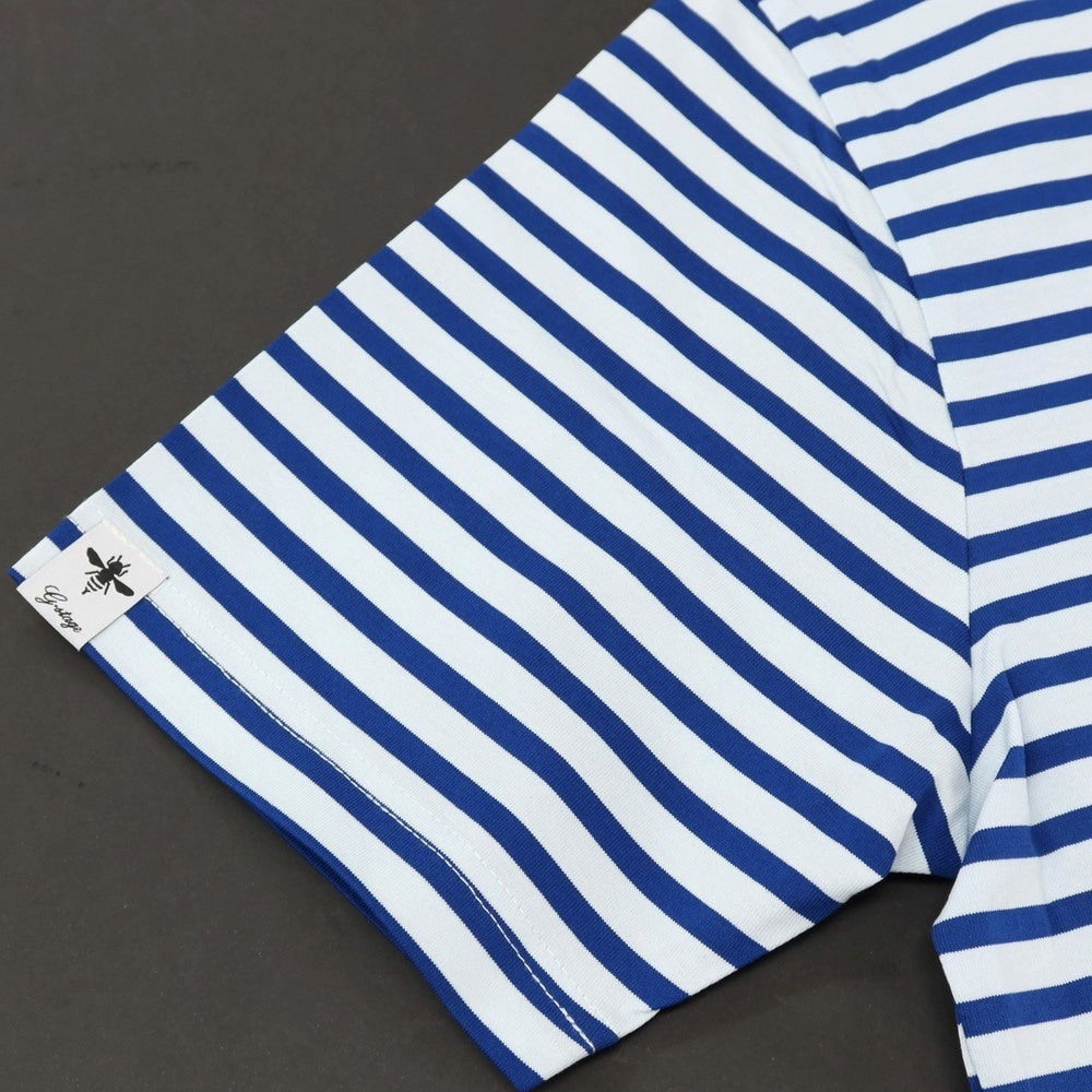 【中古】【未使用】ジーステージ g-stage コットン ボーダー クルーネック 半袖Ｔシャツ ブルーxライトブルー【サイズ50】【 状態ランクS 】【 メンズ 】